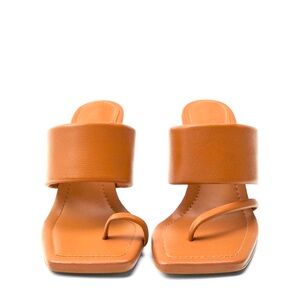 Zara Women Leather High Heel‎ Sandals With Padded Strap Tan Size 5.5